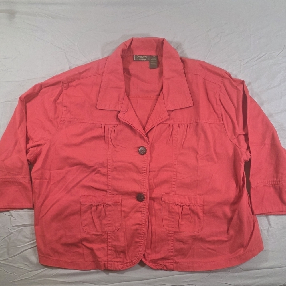 Jane Ashley Coral Cotton Button-Up Women's Jacket
